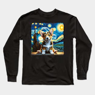 Starry Cardigan Welsh Corgis Portrait - Dog Portrait Long Sleeve T-Shirt